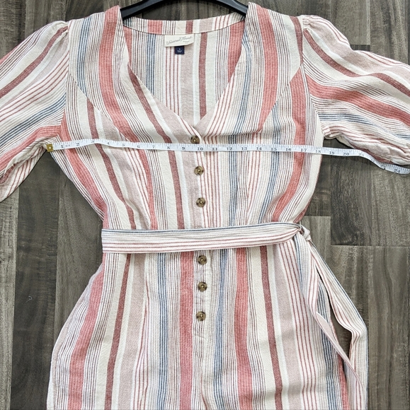 Universal Thread V-Neck Pastel One Piece Linen Blend Stripes Jumpsuit. S - Picture 5 of 8